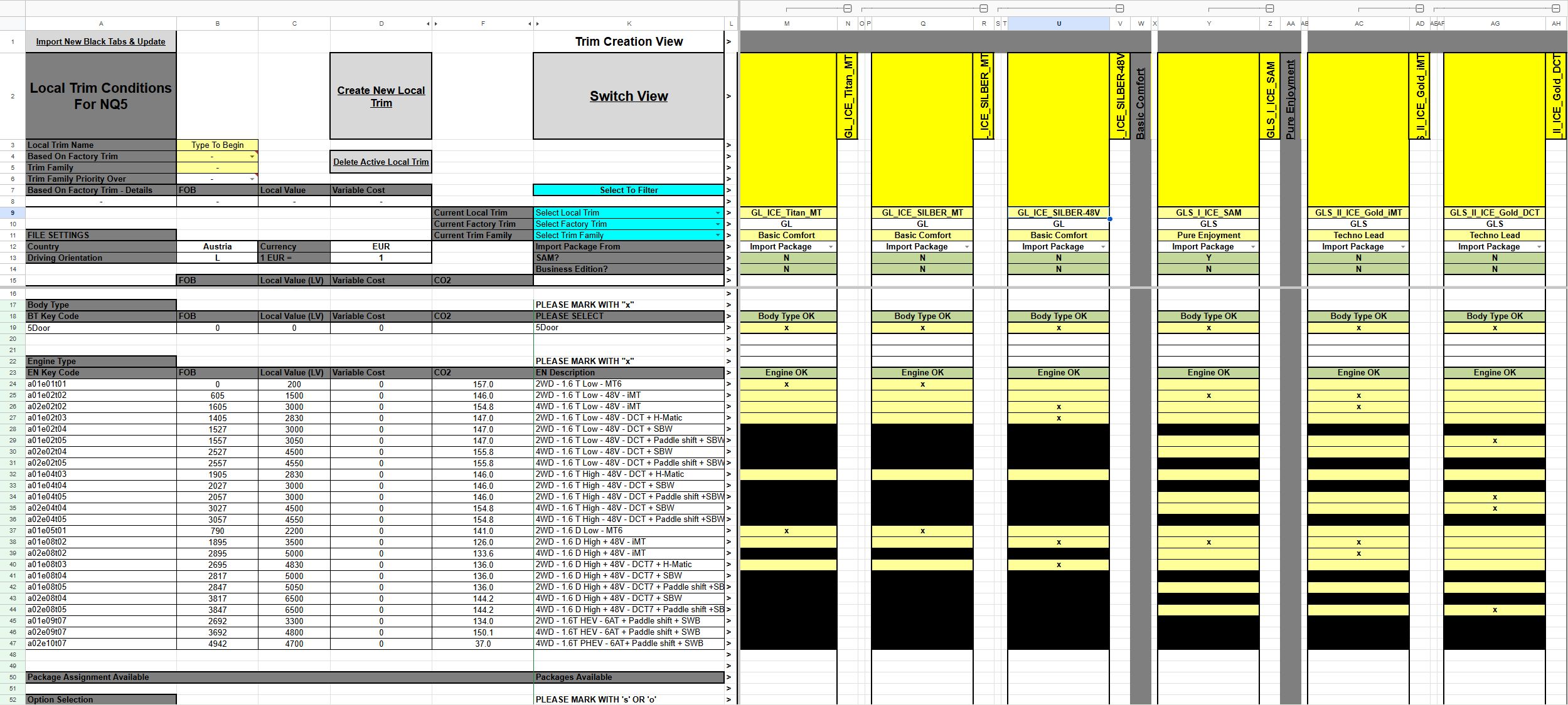 Excel spreadhseets showing the complexity of the previous system