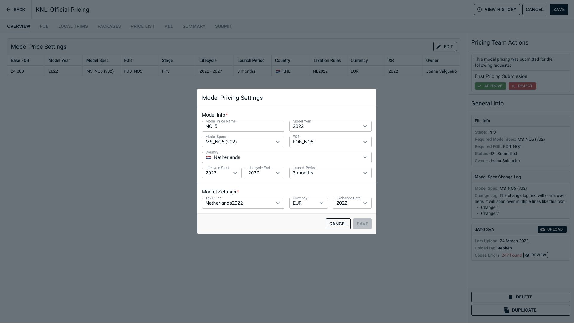 Pricing Settings